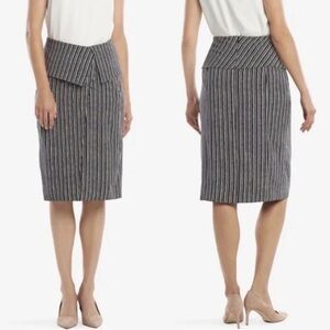 MM Lafleur Montgomery Striped Foldover Waist Straight Skirt Navy Blue Womens 4